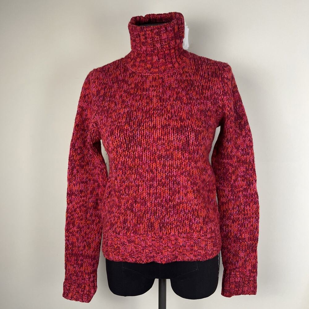 DKNY Turtleneck‎ Sweater 100% Lambswool Medium Red Y2K  Chunky Knit